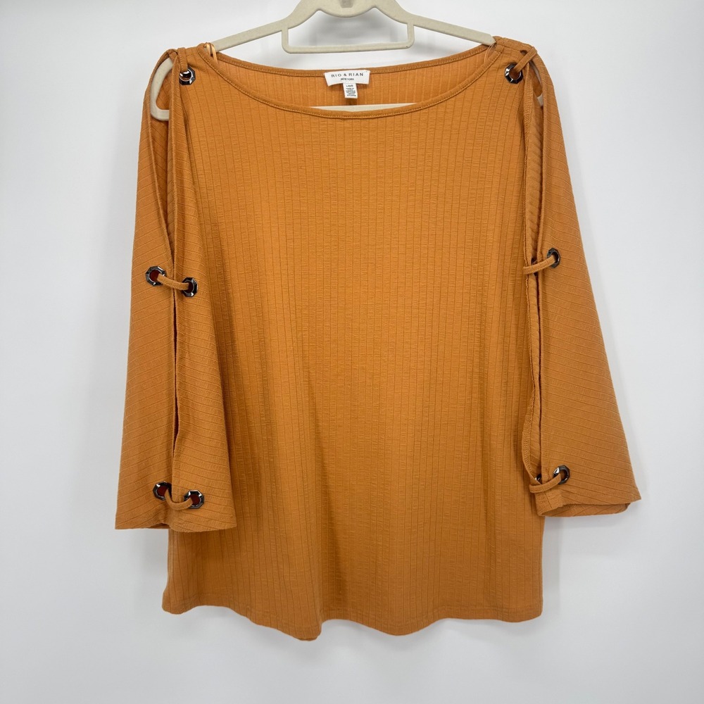 Rio & Rian New York Women's Mustard Yellow‎ Ribbed  Grommet Top Size Large